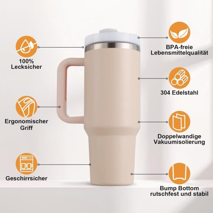 ⁦كاسة ستانلس ستيل المعزوله ( Stanley )حجم 900 مل لون زهري فاتح (بيتش)⁩ - الصورة ⁦2⁩