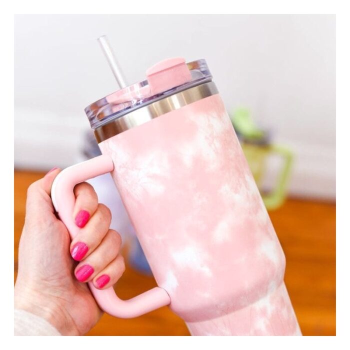 ⁦كاسة ستانلس ستيل المعزوله (Stanley) حجم 900 مل لون مزخرف زهري⁩ - الصورة ⁦2⁩