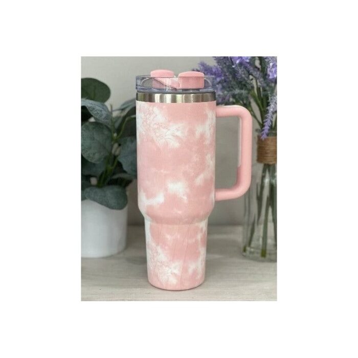 ⁦كاسة ستانلس ستيل المعزوله (Stanley) حجم 900 مل لون مزخرف زهري⁩ - الصورة ⁦3⁩