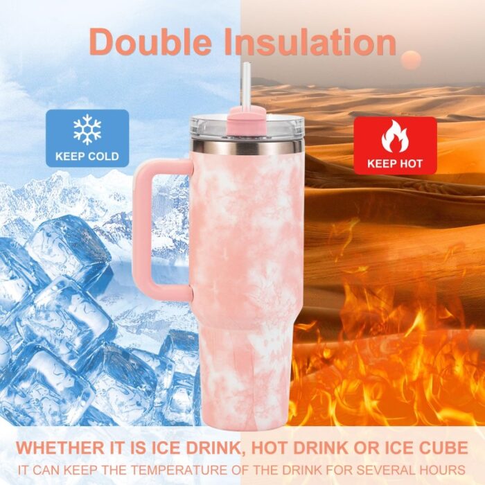 ⁦كاسة ستانلس ستيل المعزوله (Stanley) حجم 900 مل لون مزخرف زهري⁩ - الصورة ⁦5⁩