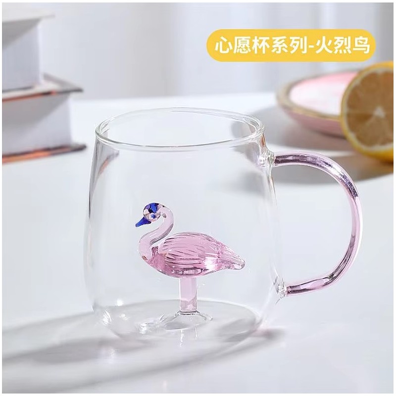 ⁦كاسة زجاج بتصميم بطة لون زهري⁩ - الصورة ⁦1⁩