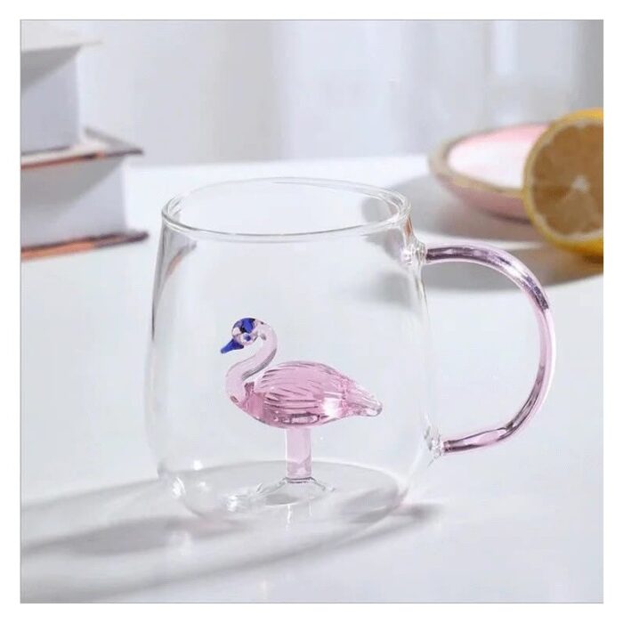 ⁦كاسة زجاج بتصميم بطة لون زهري⁩ - الصورة ⁦3⁩