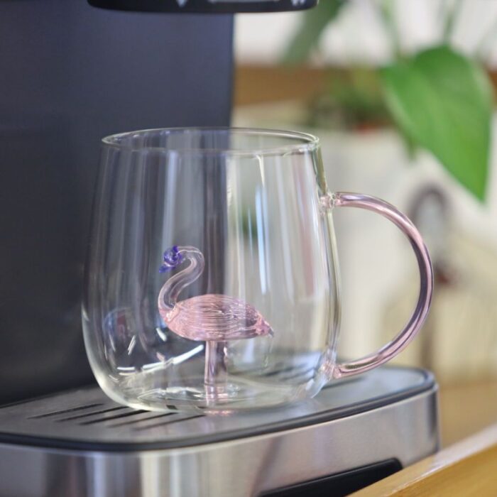 ⁦كاسة زجاج بتصميم بطة لون زهري⁩ - الصورة ⁦4⁩