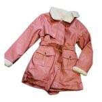 سترة بناتي جلد مبطن ثقيلة لون زهري