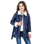 ⁦سترة بناتي جلد مبطن ثقيلة لون كحلي⁩ - الصورة ⁦2⁩