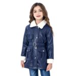 ⁦سترة بناتي جلد مبطن ثقيلة لون كحلي⁩ - الصورة ⁦3⁩