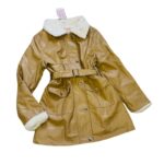 سترة بناتي جلد مبطن ثقيلة لون بيج