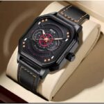 ساعة جلد للرجال بتصميم مربع