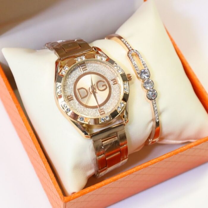 ⁦ساعة معدنية للنساء مع سوار ذهبي⁩ - الصورة ⁦5⁩