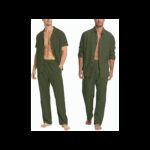 ⁦طقم رجالي عملي 3 قطع لون زيتي⁩ - الصورة ⁦3⁩