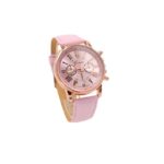 ساعة جلد للنساء لون زهري