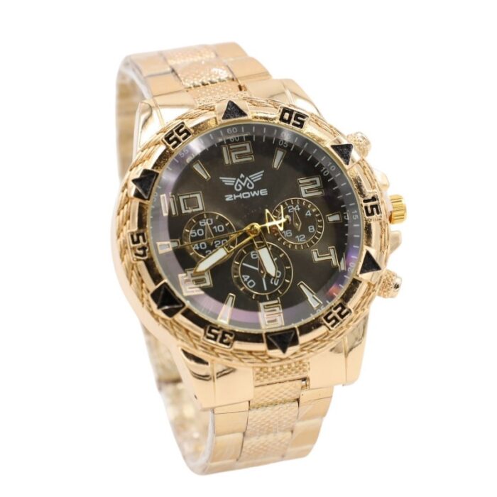 ⁦ساعة معدنية للرجال لون ذهبي بأرضية سوداء⁩ - الصورة ⁦2⁩