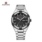 ⁦ساعة رجالية دائرية مع حزام معدني لون فضي و اسود⁩ - الصورة ⁦2⁩