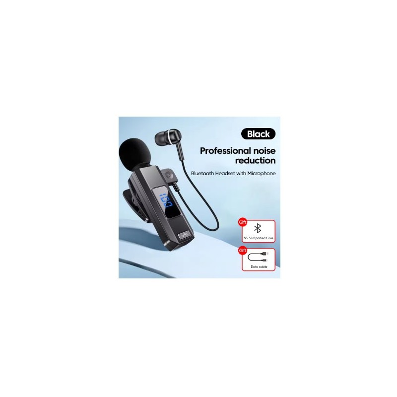 ⁦سماعة أذن لاسلكية بلوتوث مع ملقط لتثبيته مع ميكروفون HD مع خاصية تقليل حدة الضوضاء لون أسود⁩ - الصورة ⁦1⁩