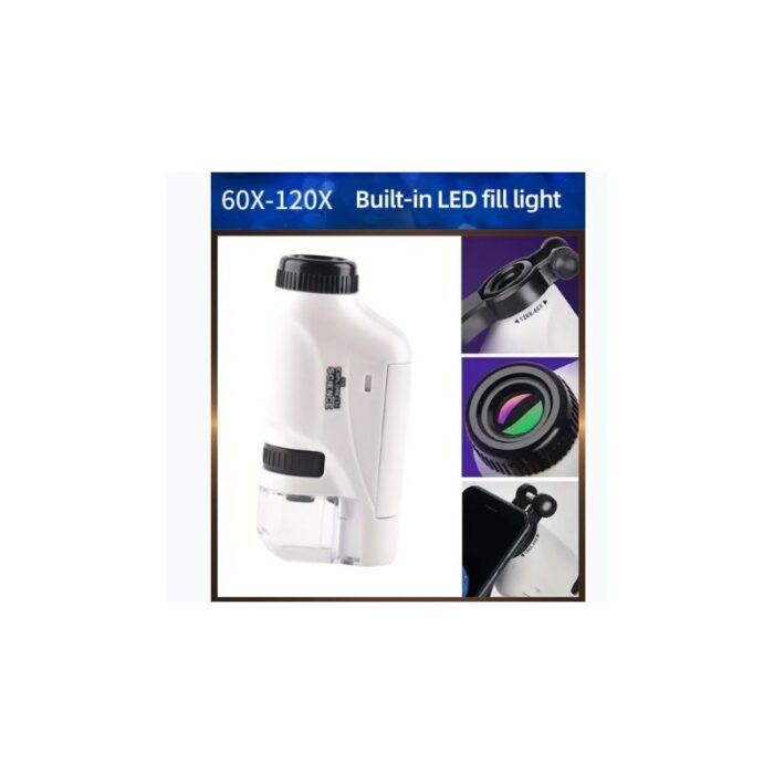 ⁦مجهر مختبر لطلاب المدارس محمول باليد ويعمل بالبطارية مع ضوء LED نسبة تكبير تبلغ من 60 120 يوفر هذا المجهر صورا واضحة ومفصلة للأشياء الصغيرة⁩ - الصورة ⁦3⁩