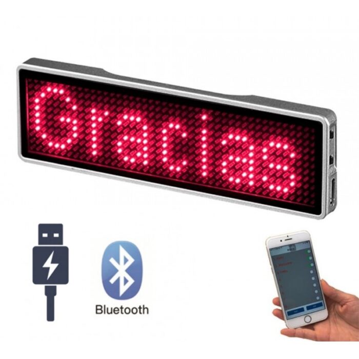 103380460_67fadeea70afa شارة اسم LED علامة حمراء عن طريق البلوتوث - قابل لإعادة الشحن بسلك USB يعمل عبر تطبيق الهاتف المحمول Android iOS - الصورة 1