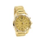 ساعة معدنية للرجال لون ذهبي أرضية صفراء