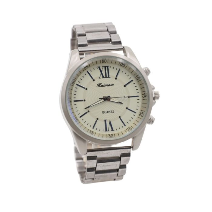 103380798_67fa755b91883 ساعة معدنية للرجال لون فضي أرضية بيضاء - الصورة 1