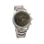 ساعة معدنية للرجال لون فضي أرضية سوداء