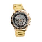 ساعة معدنية للرجال لون ذهبي أرضية بيضاء