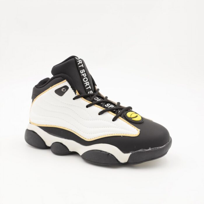 ⁦بوت رياضي ولادي للأطفال لون أسود وأبيض⁩ - الصورة ⁦3⁩