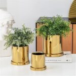 ⁦طقم قوار ورد بورسلان فاخر 3 قطع سادة لون ذهبي⁩ - الصورة ⁦2⁩