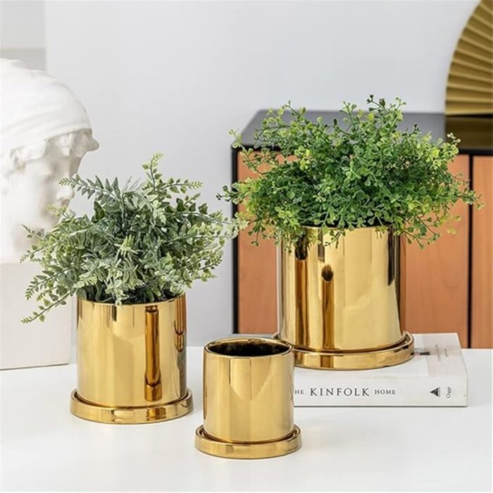 ⁦طقم قوار ورد بورسلان فاخر 3 قطع سادة لون ذهبي⁩ - الصورة ⁦2⁩