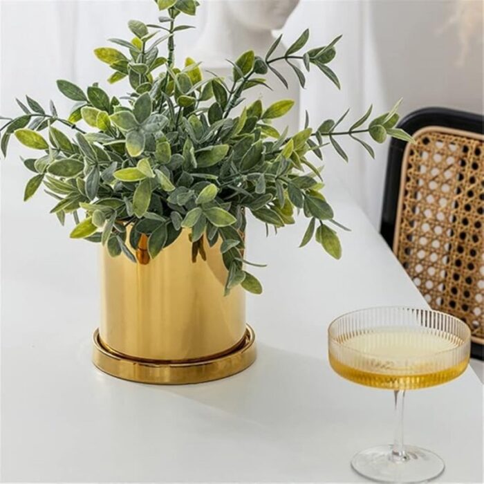 ⁦طقم قوار ورد بورسلان فاخر 3 قطع سادة لون ذهبي⁩ - الصورة ⁦4⁩