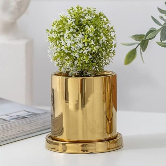 ⁦طقم قوار ورد بورسلان فاخر 3 قطع سادة لون ذهبي⁩ - الصورة ⁦5⁩