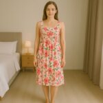 ⁦فستان صيفي للنساء لون بيج مورد⁩ - الصورة ⁦2⁩