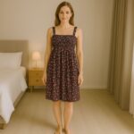 ⁦فستان صيفي للنساء لون أسود مورد ورود صغيرة⁩ - الصورة ⁦2⁩