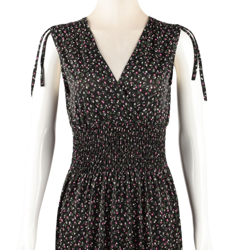 ⁦فستان صيفي طويل للنساء لون أسود مورد صغير⁩ - الصورة ⁦1⁩