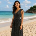 ⁦فستان صيفي طويل للنساء لون أسود مورد صغير⁩ - الصورة ⁦5⁩