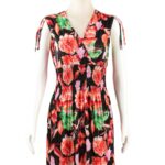 فستان صيفي طويل للنساء لون أسود مورد أحمر