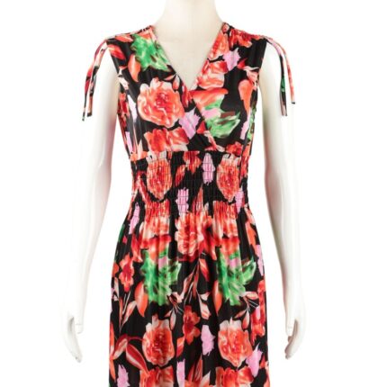 فستان صيفي طويل للنساء لون أسود مورد أحمر