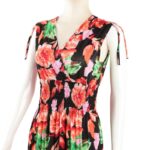 ⁦فستان صيفي طويل للنساء لون أسود مورد أحمر⁩ - الصورة ⁦2⁩