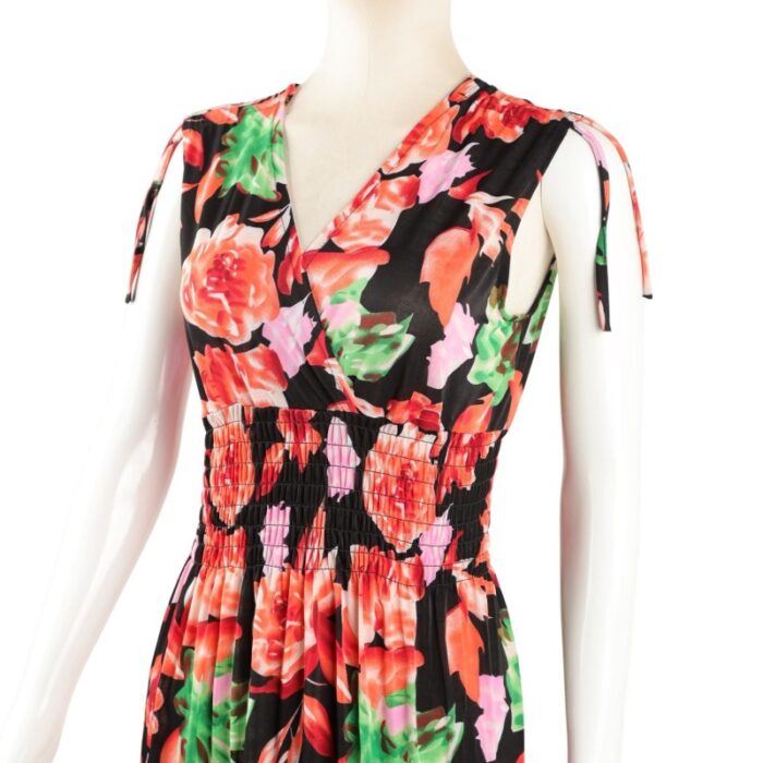 ⁦فستان صيفي طويل للنساء لون أسود مورد أحمر⁩ - الصورة ⁦2⁩