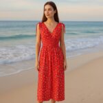 ⁦فستان صيفي طويل للنساء لون أحمر مورد⁩ - الصورة ⁦5⁩