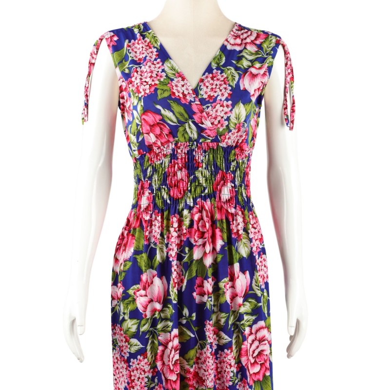 ⁦فستان صيفي طويل للنساء لون أزرق مورد زهري⁩ - الصورة ⁦1⁩