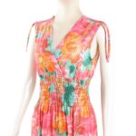 ⁦فستان صيفي طويل للنساء لون زهري مورد برتقالي⁩ - الصورة ⁦3⁩