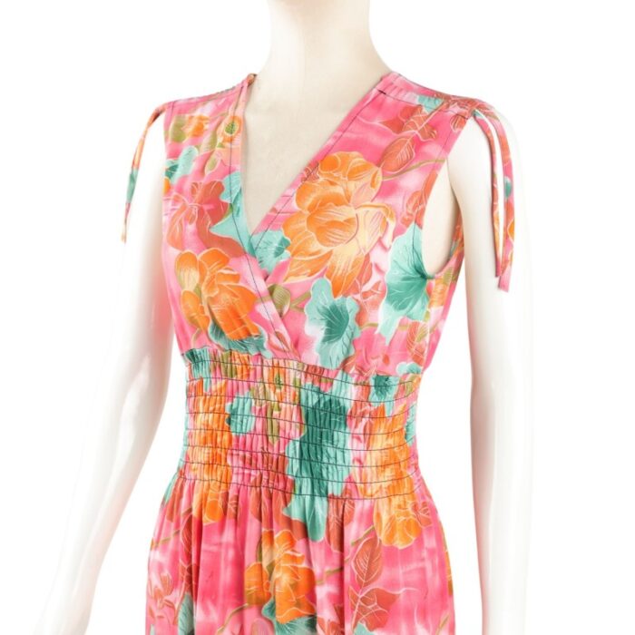 ⁦فستان صيفي طويل للنساء لون زهري مورد برتقالي⁩ - الصورة ⁦3⁩