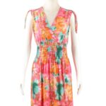 ⁦فستان صيفي طويل للنساء لون زهري مورد برتقالي⁩ - الصورة ⁦4⁩