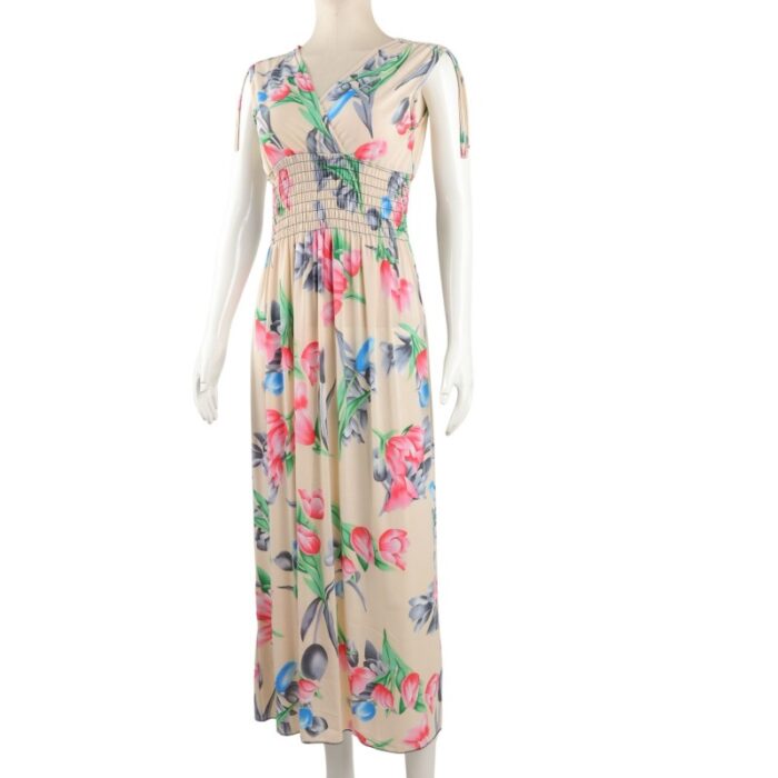 ⁦فستان صيفي طويل للنساء لون بيج مورد⁩ - الصورة ⁦2⁩