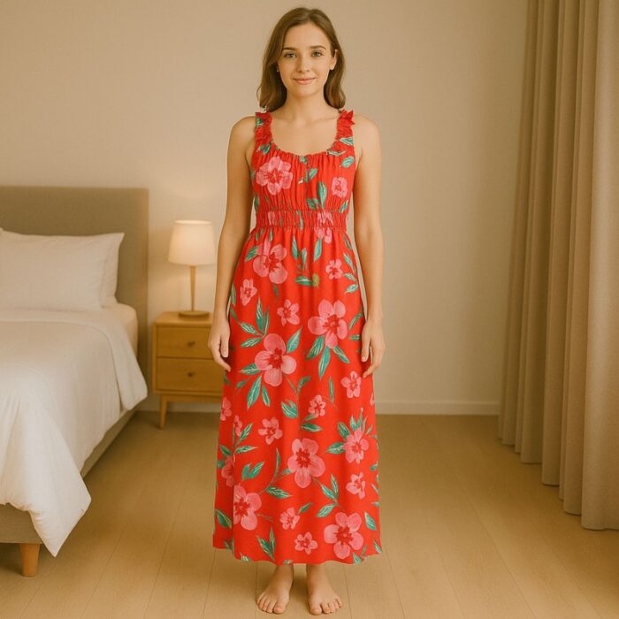 ⁦فستان صيفي طويل للنساء لون أحمر مورد⁩ - الصورة ⁦4⁩