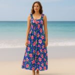 ⁦فستان صيفي طويل للنساء لون أزرق مورد⁩ - الصورة ⁦4⁩