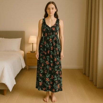 فستان صيفي طويل للنساء لون أسود مورد