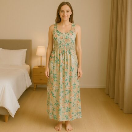 فستان صيفي طويل للنساء لون بيج مورد