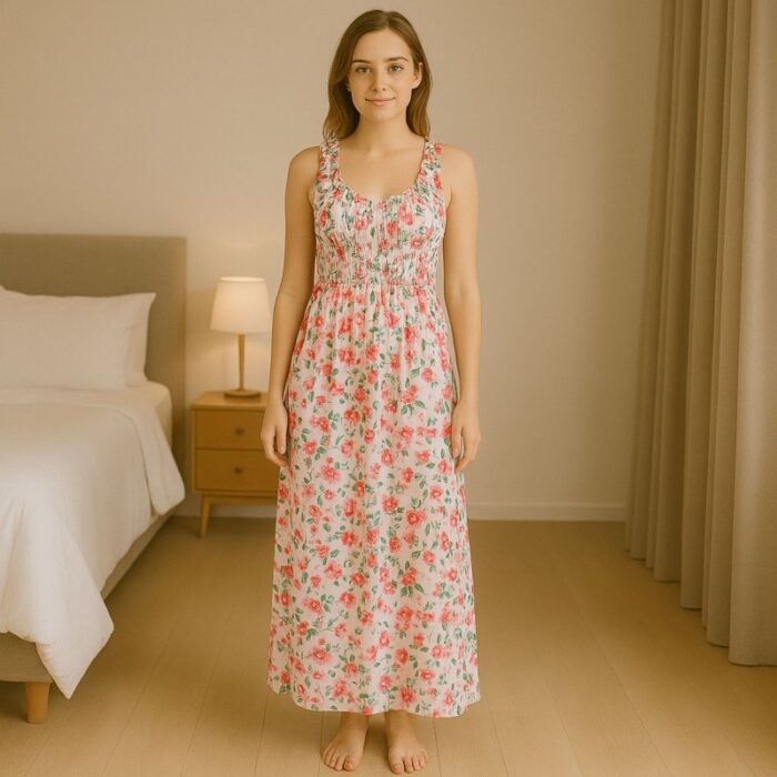 ⁦فستان صيفي طويل للنساء لون أبيض مورد⁩ - الصورة ⁦4⁩