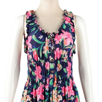 فستان صيفي طويل للنساء لون كحلي مورد