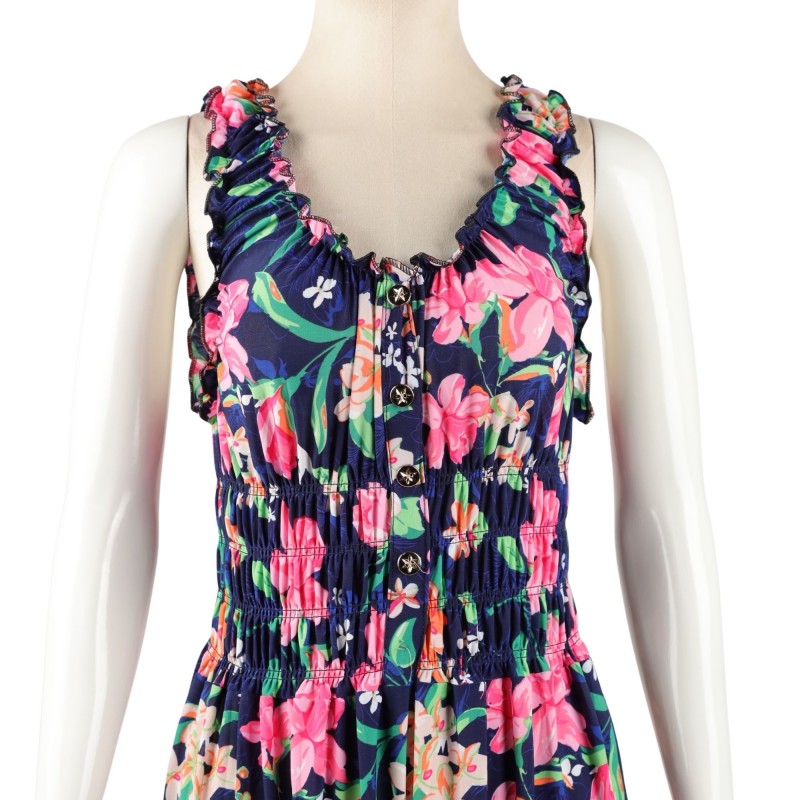 ⁦فستان صيفي طويل للنساء لون كحلي مورد⁩ - الصورة ⁦1⁩